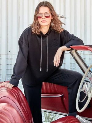 SUDADERA OVERSIZE CUELLO CHIMENEA NEGRO